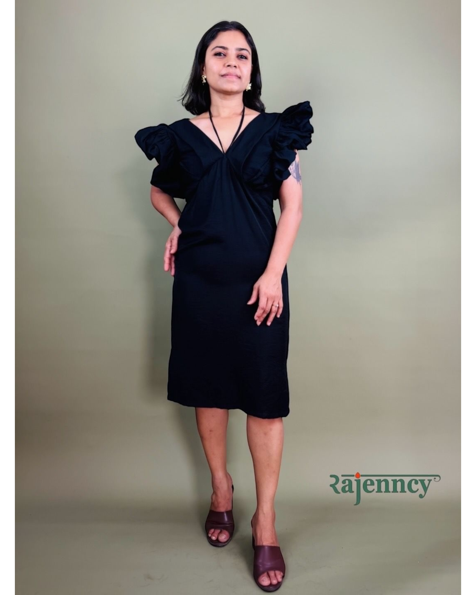 Black Ruffle Sleeve Dress