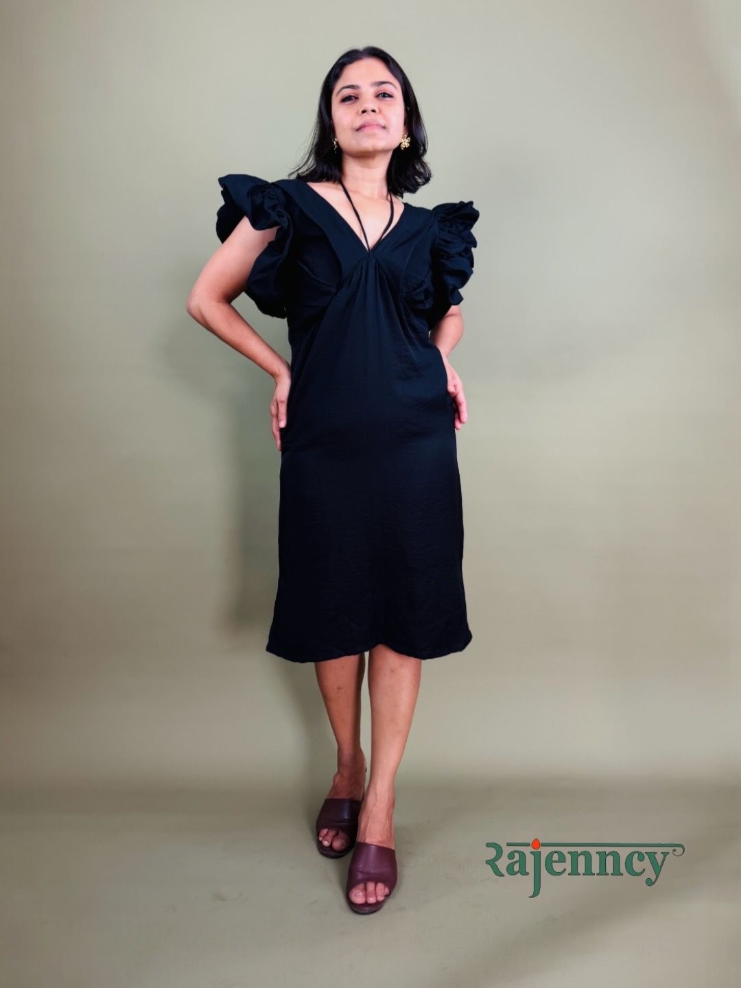 Black Ruffle Sleeve Dress