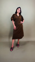 Brown Flutter Sleeve Midi Dress