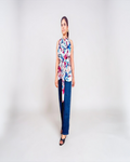 White Watercolour Abstract Print Tie-Waist Sleeveless Top