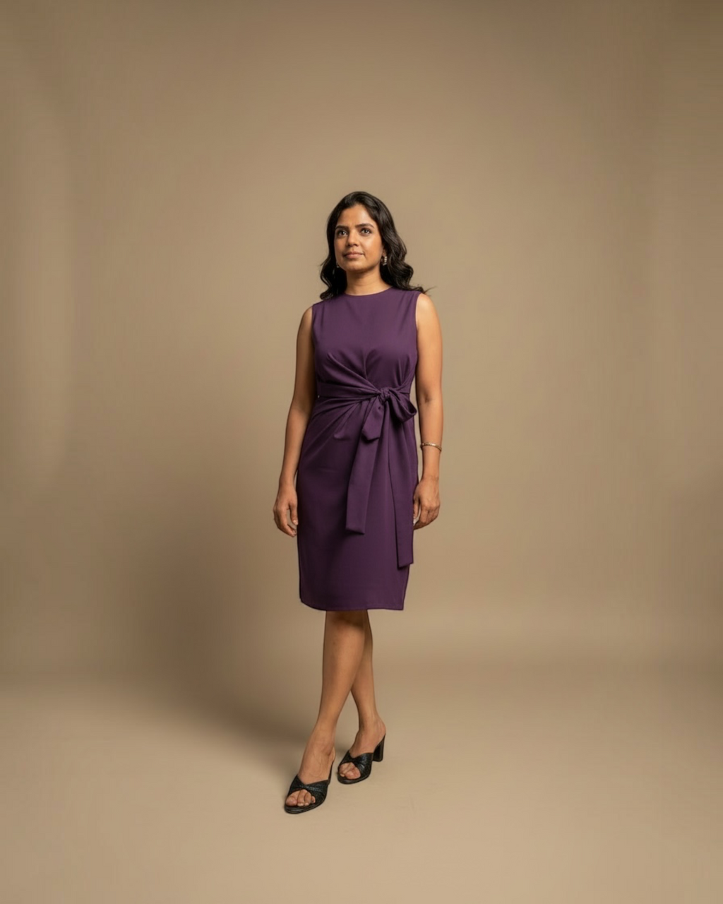 Purple Side-Knot Tie Sleeveless Mini Dress