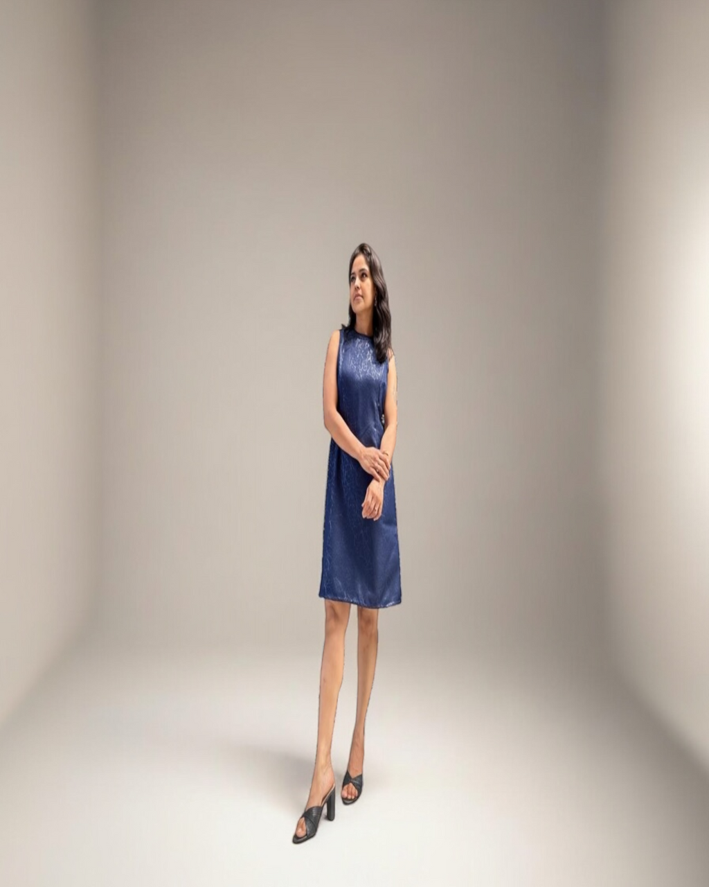 Navy Blue Tonal Embroidered A-Line Mini Dress
