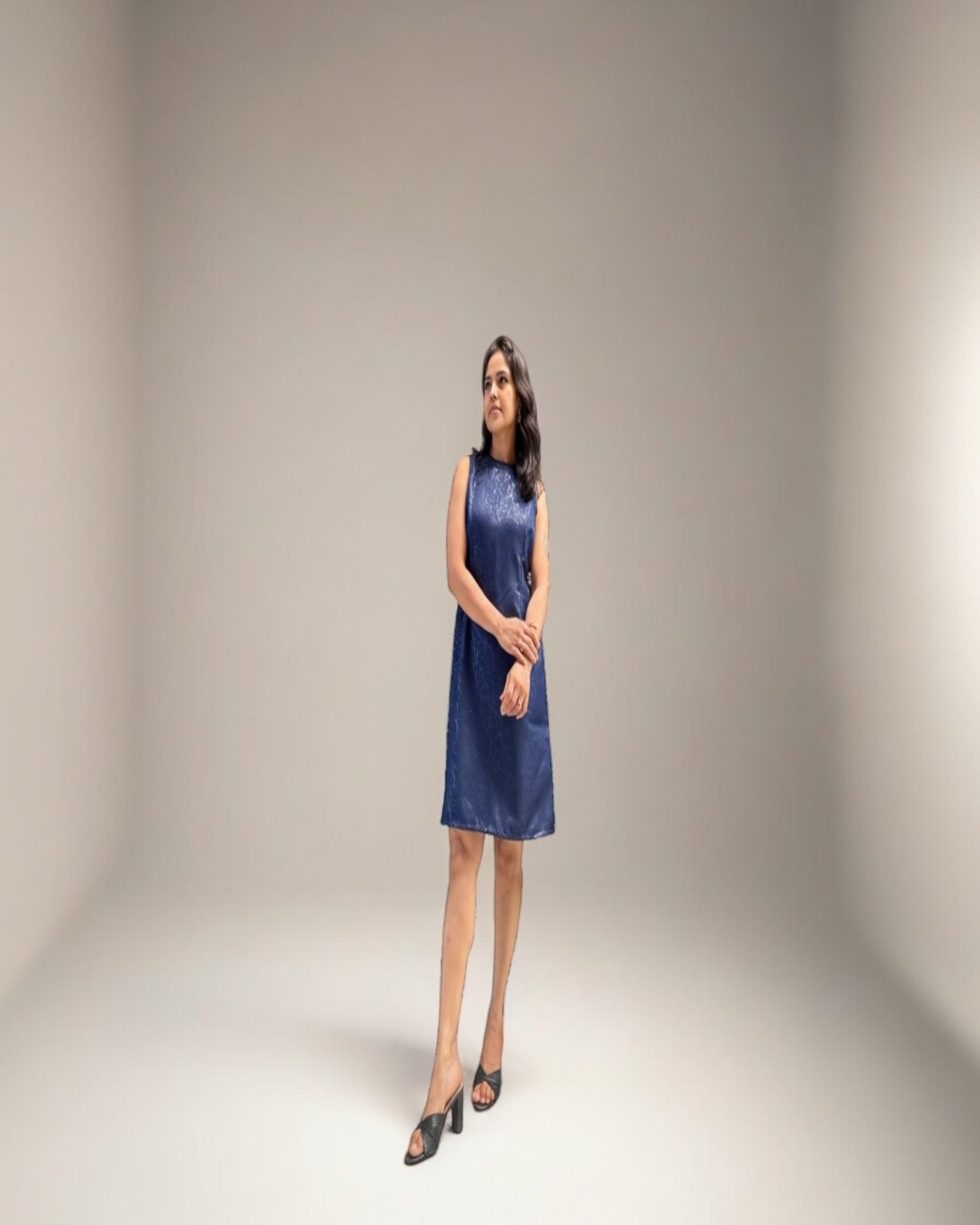 Navy Blue Tonal Embroidered A-Line Mini Dress