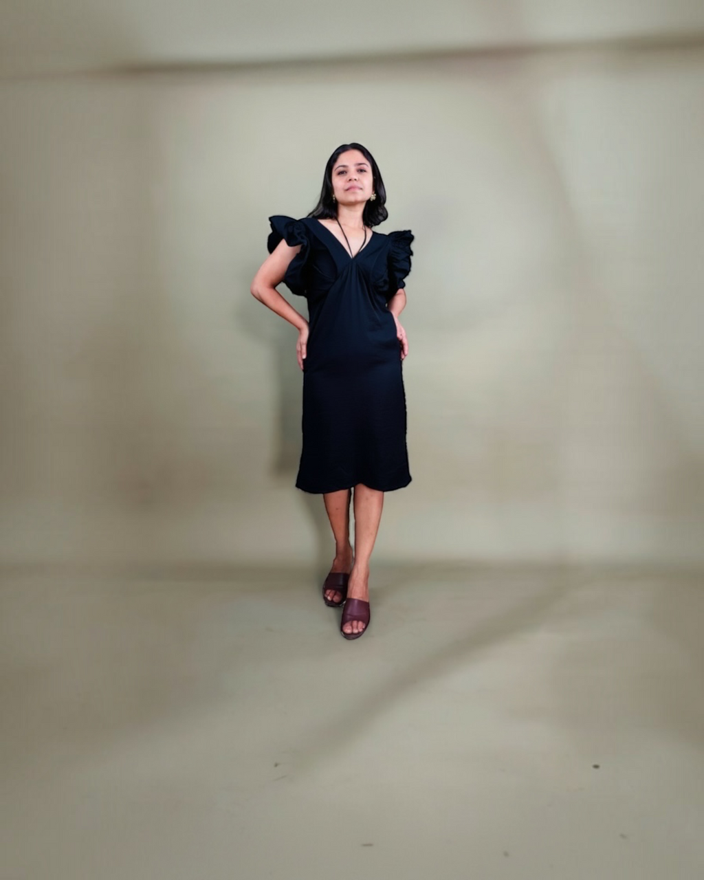 Black Ruffle Sleeve Dress