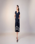 Navy Chevron Stripe Button-Down Midi Dress