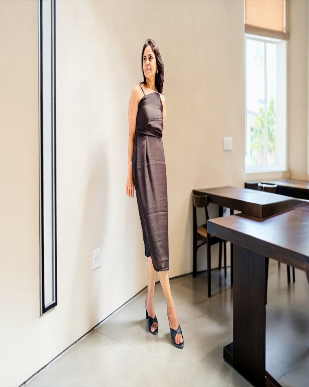 Mocha Satin Slip Dress