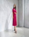Jacquard Cut-Out Collar Midi Dress in Fuchsia