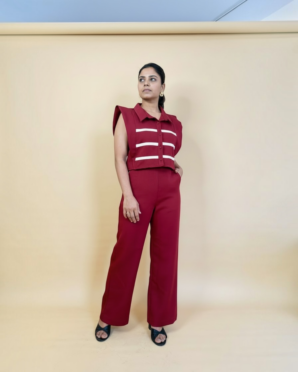 Maroon Stripe Cutout Co-ord Set