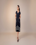 Navy Chevron Stripe Button-Down Midi Dress