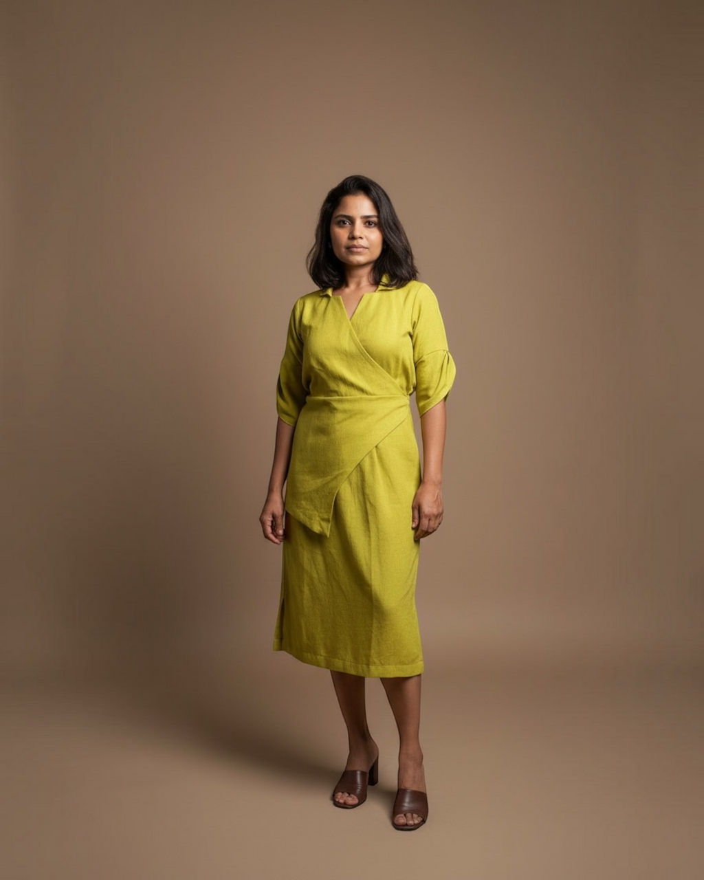 Chartreuse Wrap Midi Dress