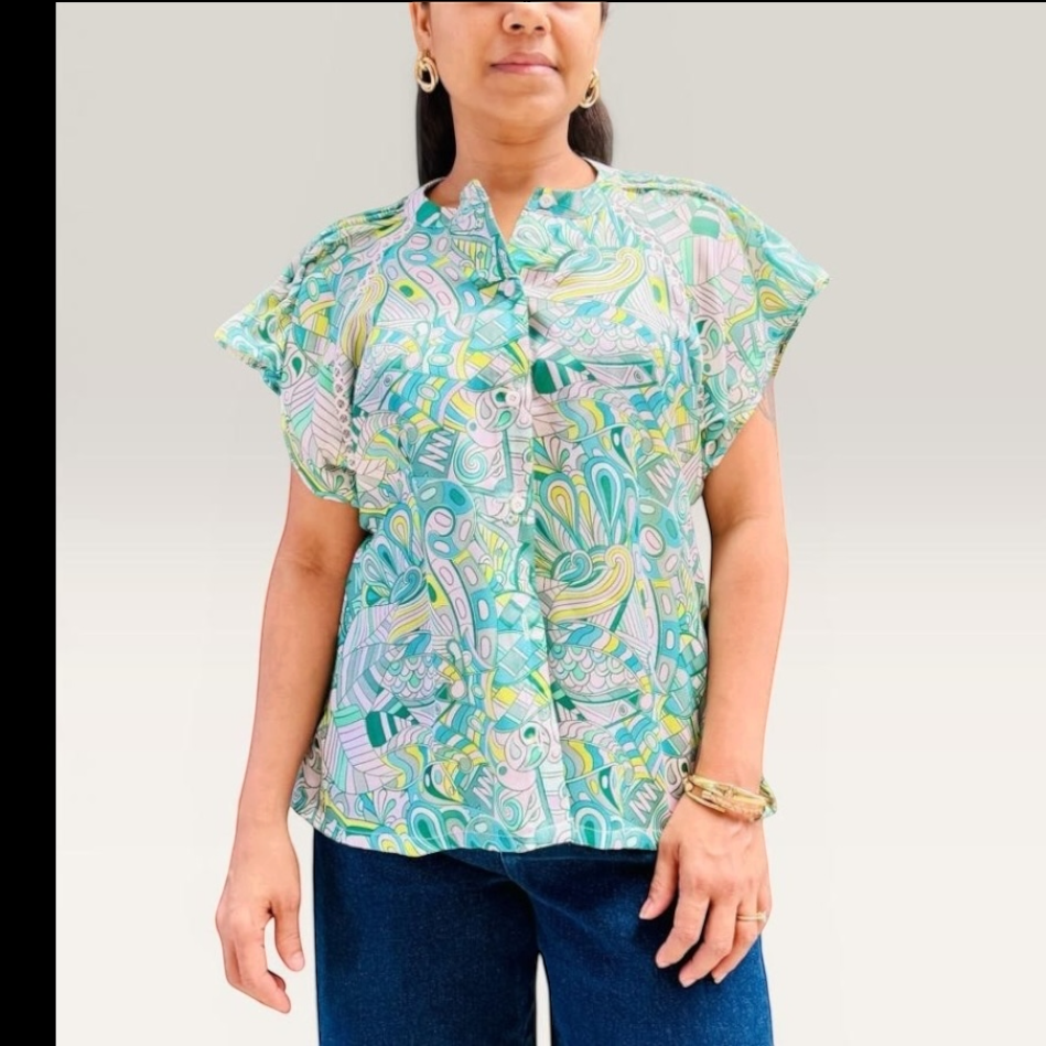 Abstract Print Flutter Sleeve Top