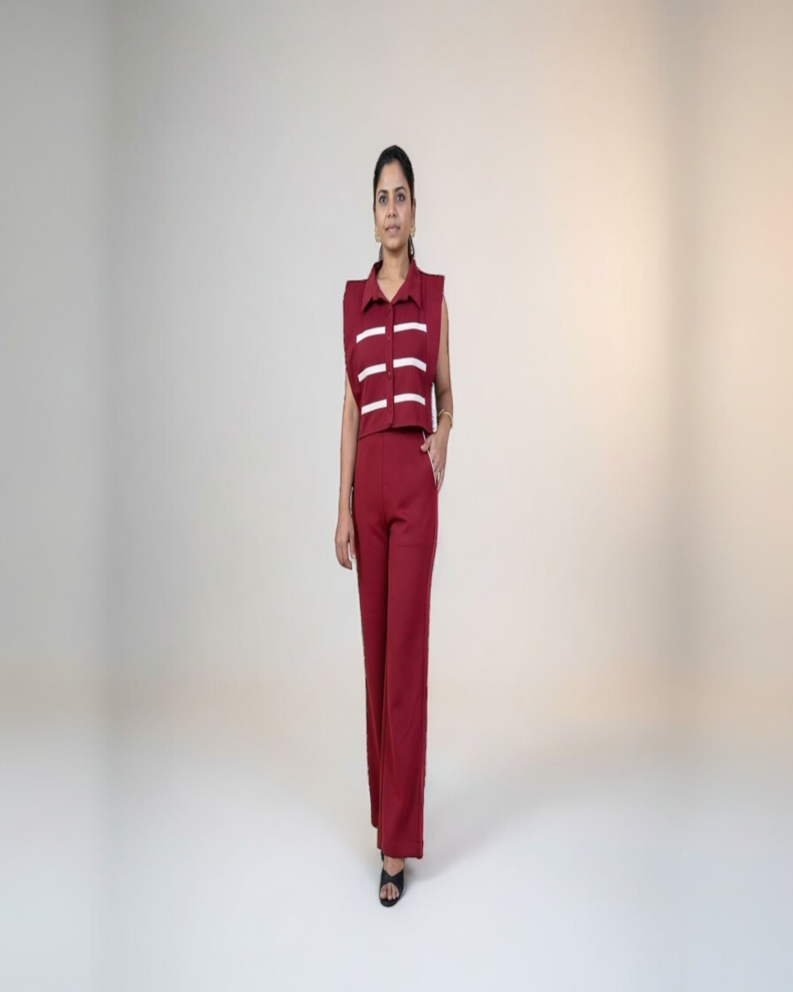 Maroon Stripe Cutout Co-ord Set