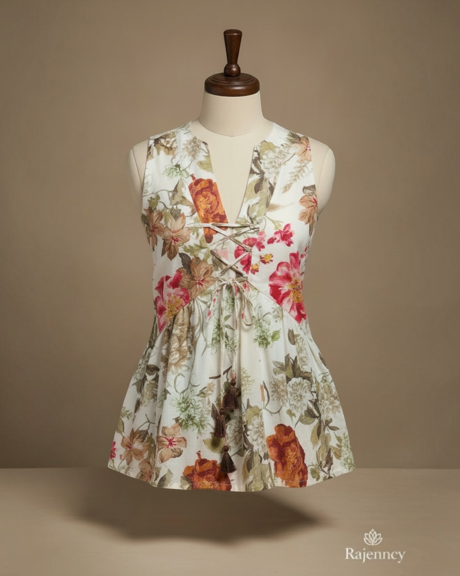 Floral Tie-Front Sleeveless Top