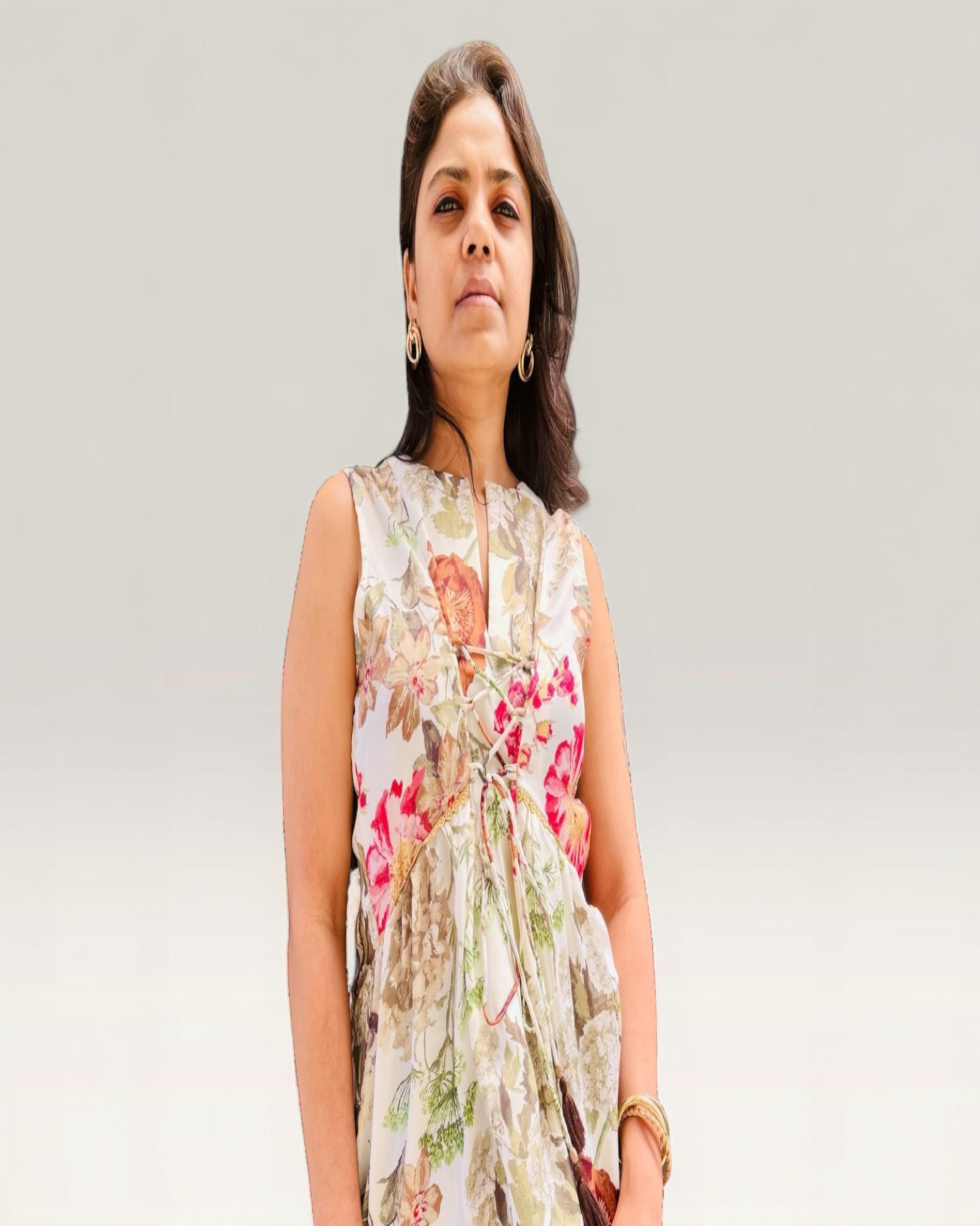 Floral Tie-Front Sleeveless Top