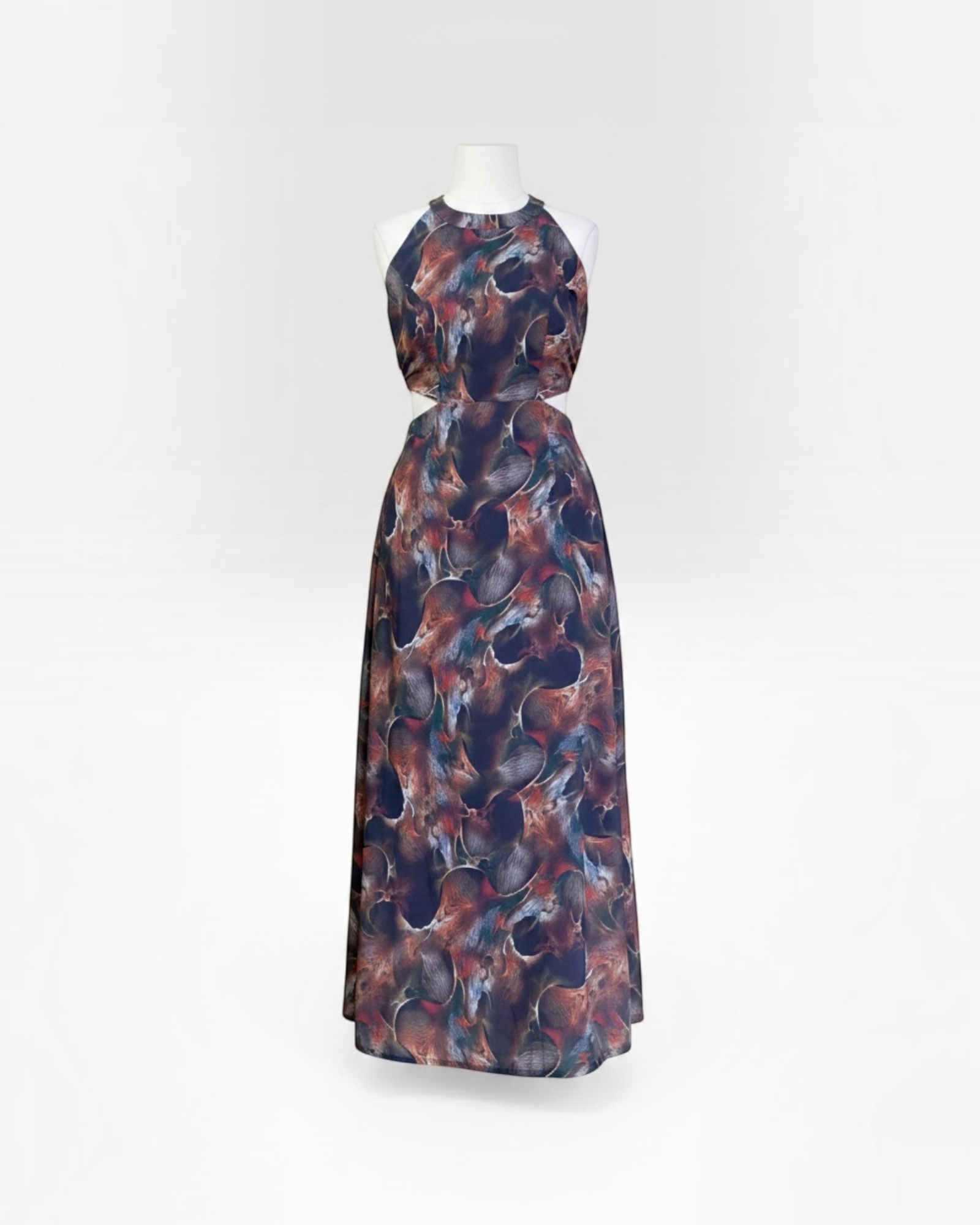Abstract Marble Print Cut-Out Maxi Dress