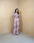 Blush Pink Floral Chiffon Balloon Sleeve Co-ord Set