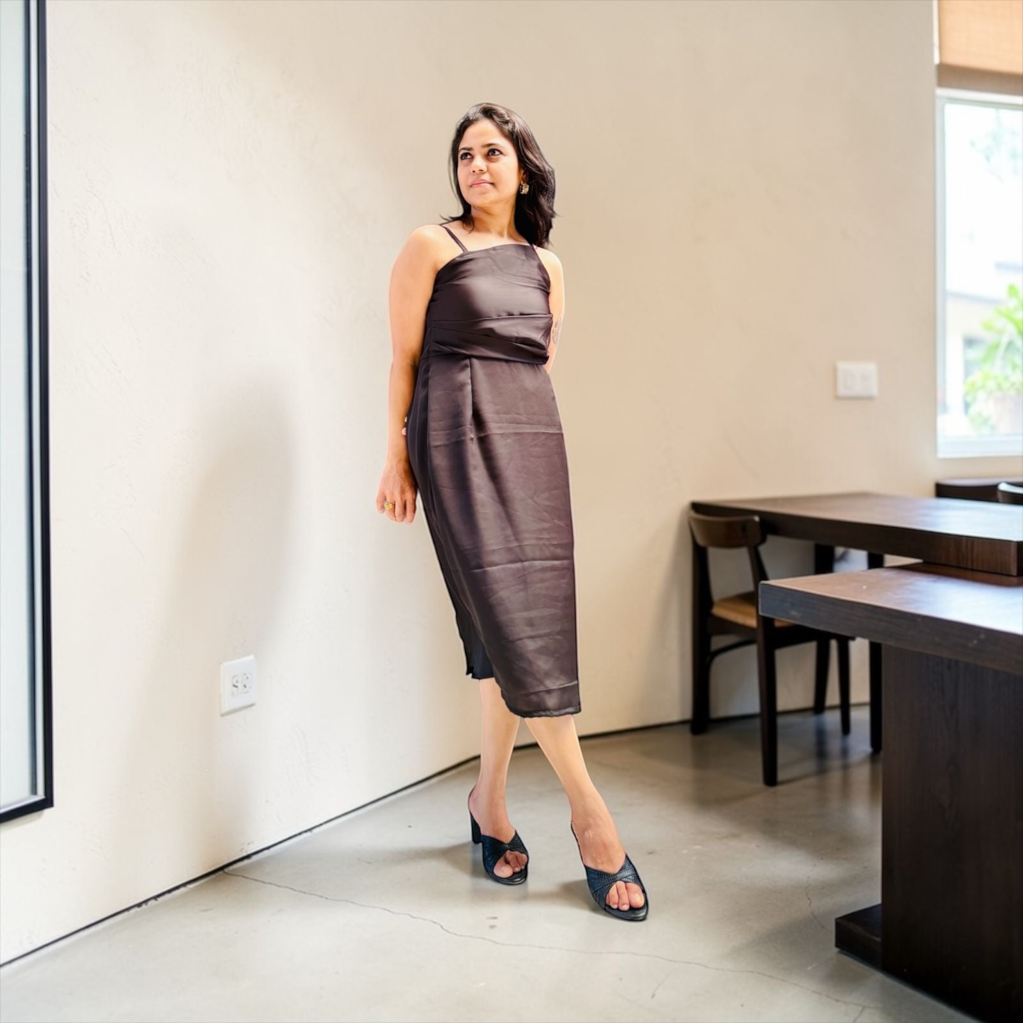 Mocha Satin Slip Dress