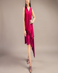 Magenta Draped Overlay Asymmetric Hem Dress