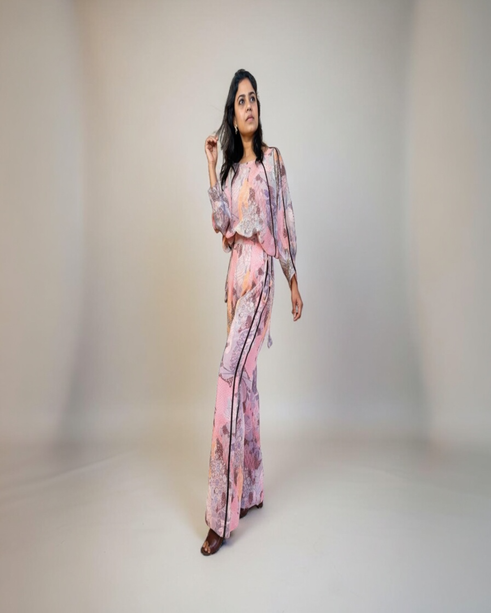 Blush Pink Floral Chiffon Co-ord Set