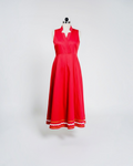 Cherry Red Ric-Rac Trim Notch Collar Midi Dress