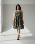 Olive Geometric Print Halter Dress
