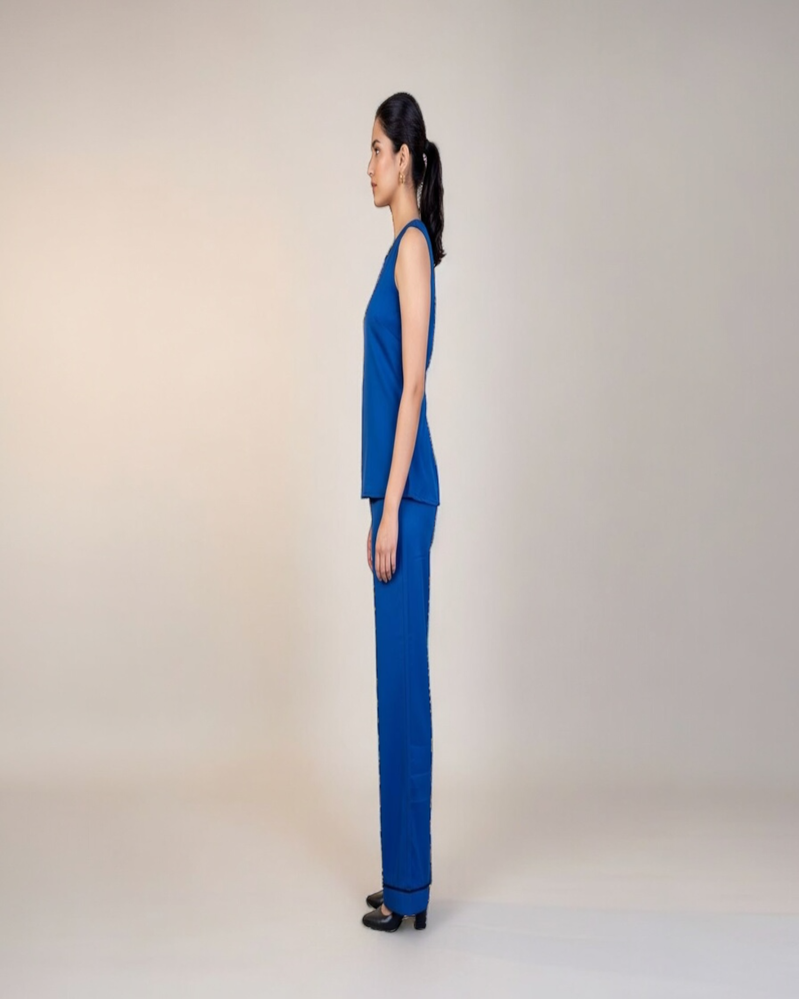 Cobalt Blue Asymmetric Wrap Top & Wide-Leg Trouser Co-ord Set