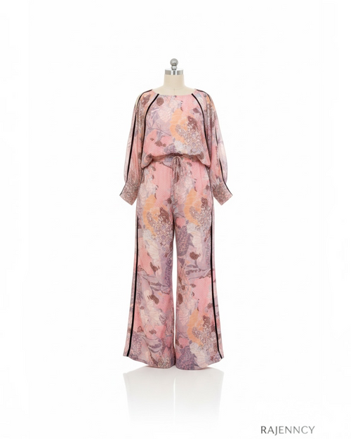 Blush Pink Floral Chiffon Co-ord Set