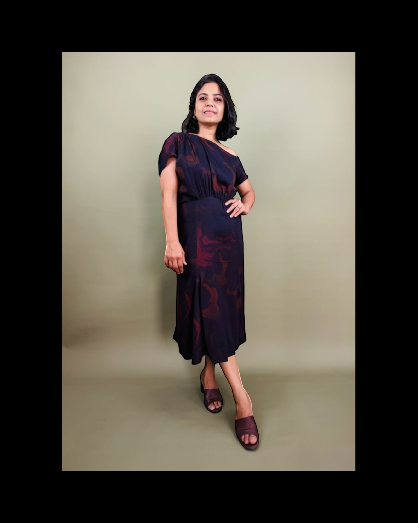 Burgundy Abstract Swirl Print Midi Dress