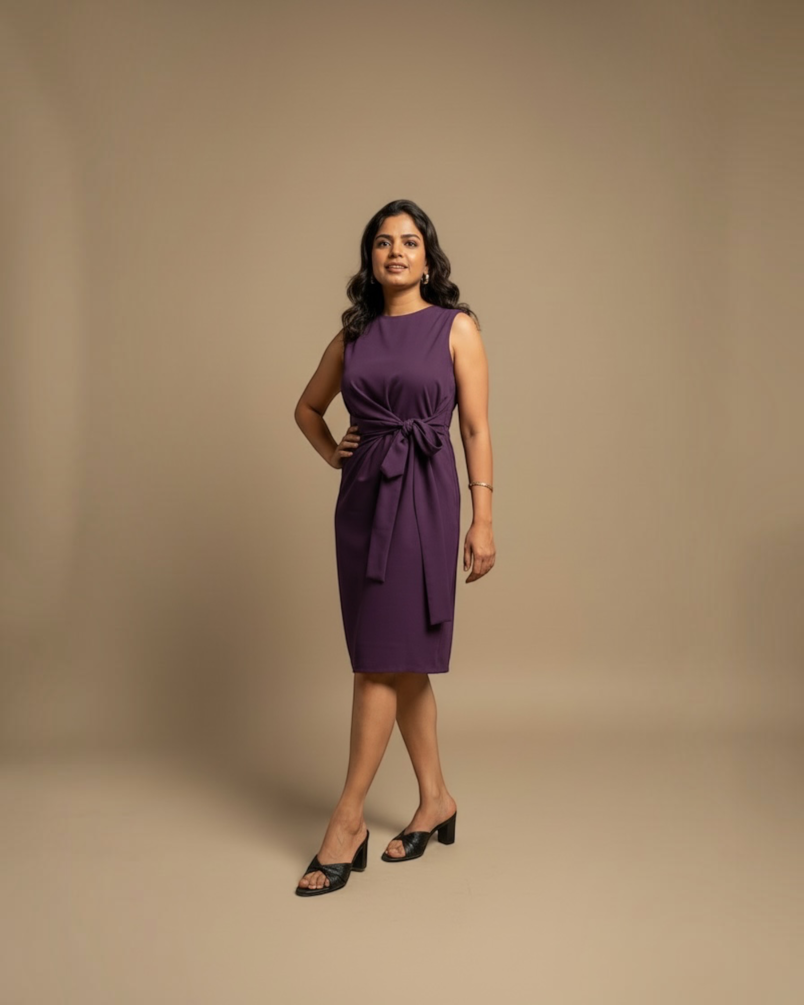 Purple Side-Knot Tie Sleeveless Mini Dress