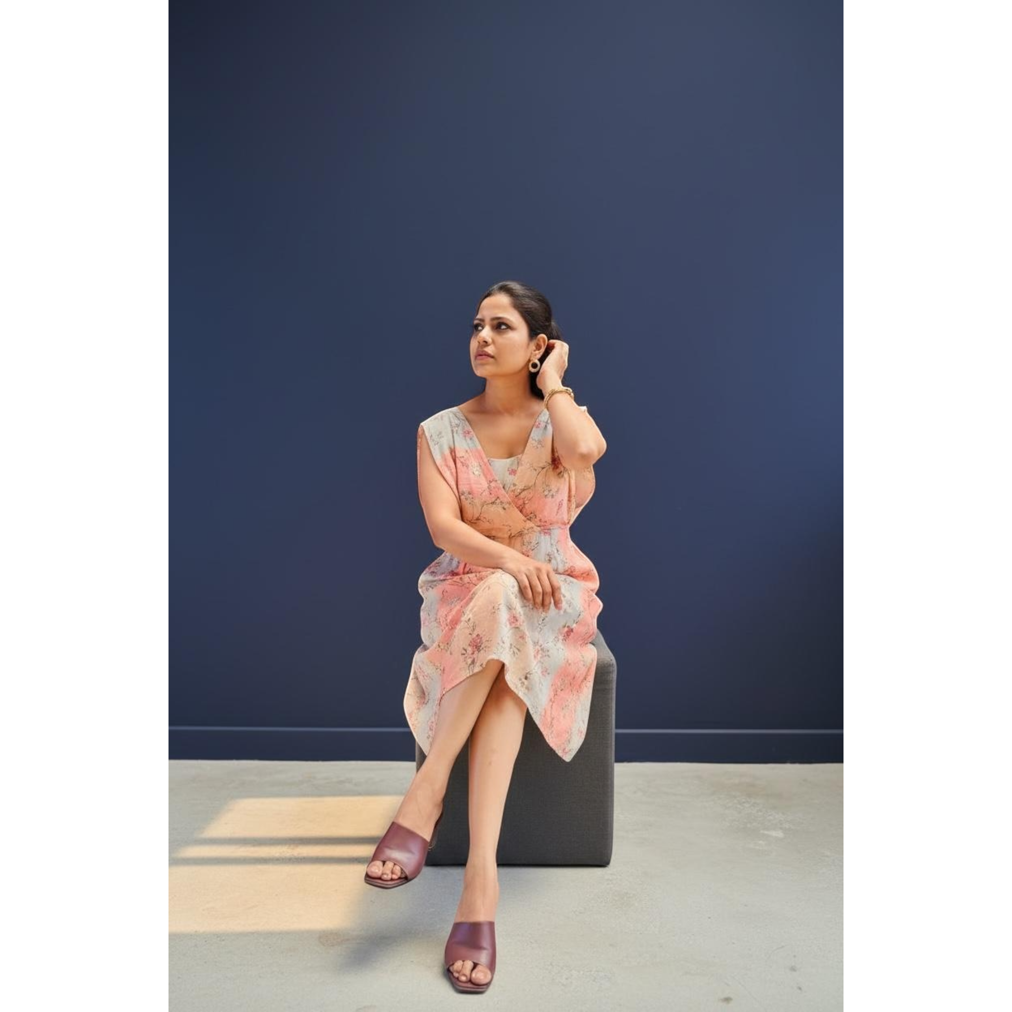 Blush Floral Empire Waist Midi Dress