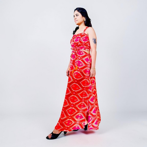 Bandhani Cut-Out Maxi Dress