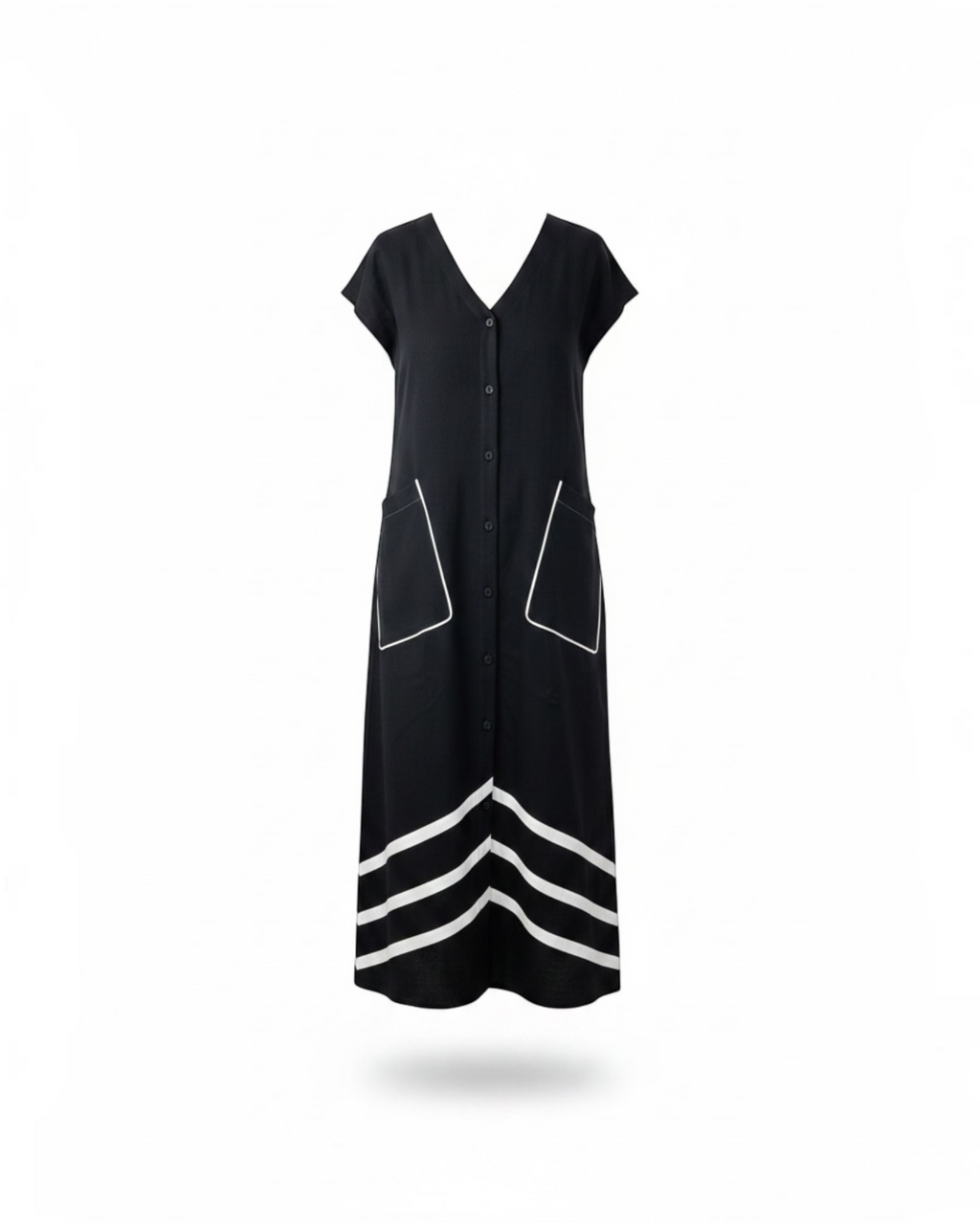 Navy Chevron Stripe Button-Down Midi Dress