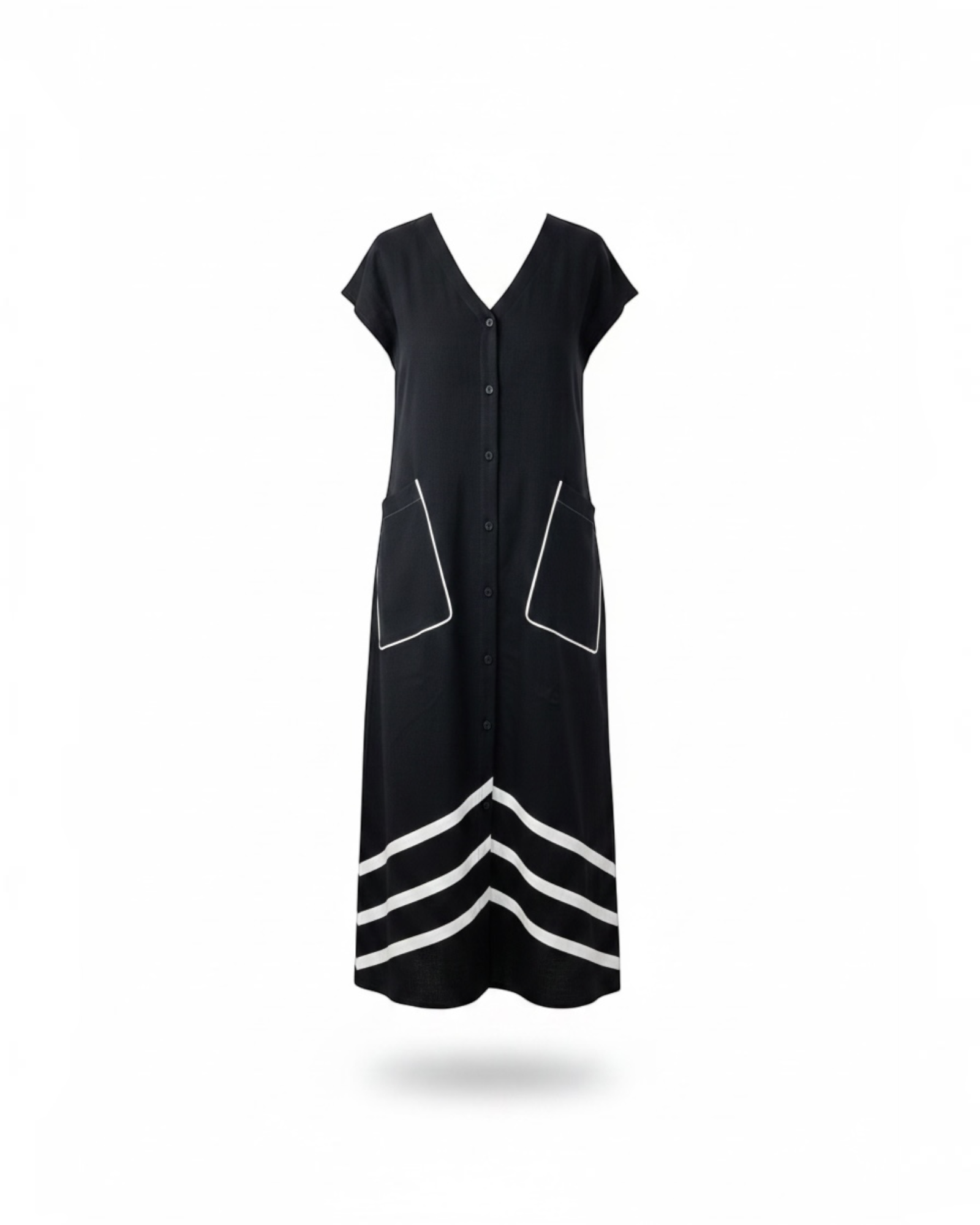 Navy Chevron Stripe Button-Down Midi Dress