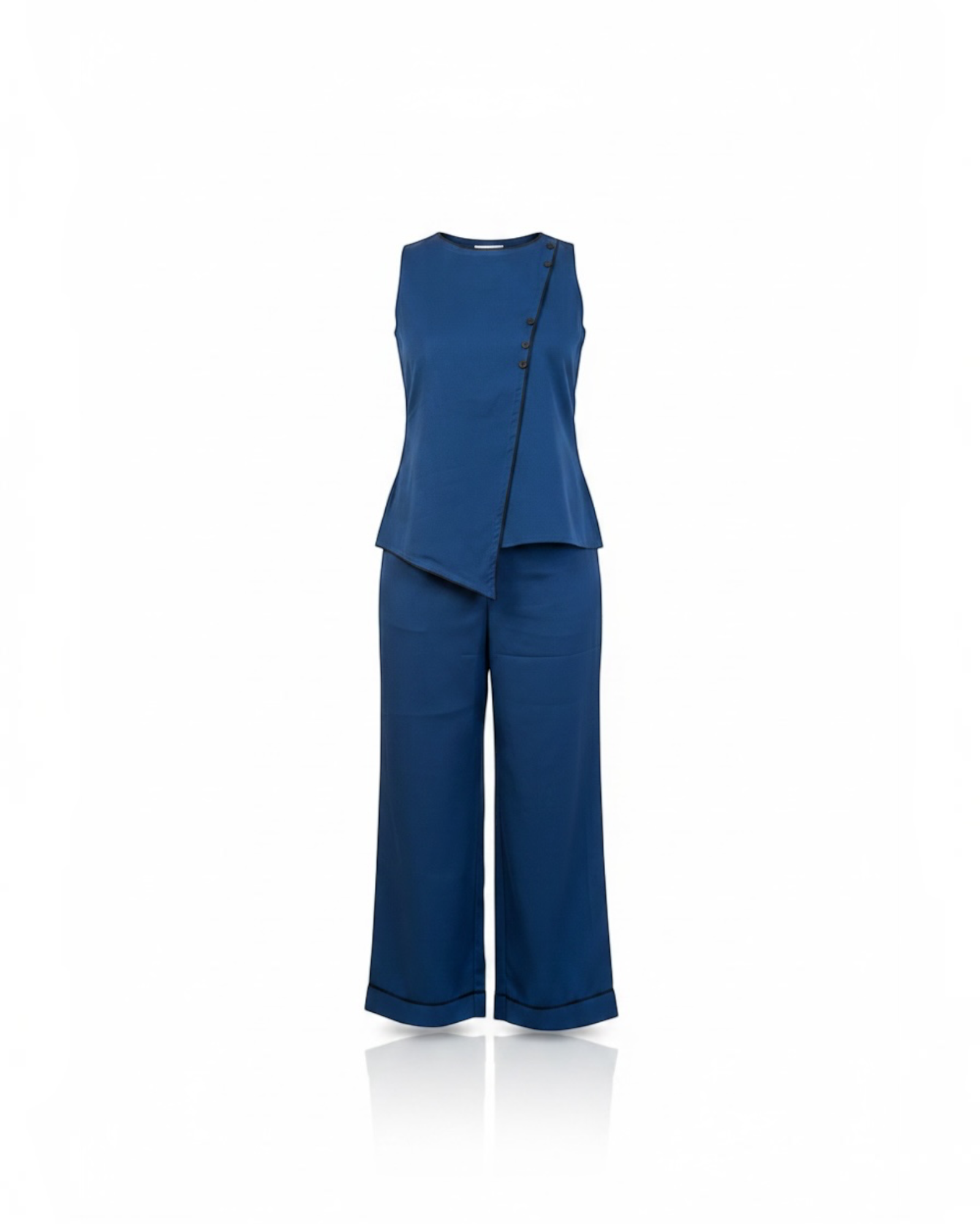Cobalt Blue Asymmetric Wrap Top & Wide-Leg Trouser Co-ord Set