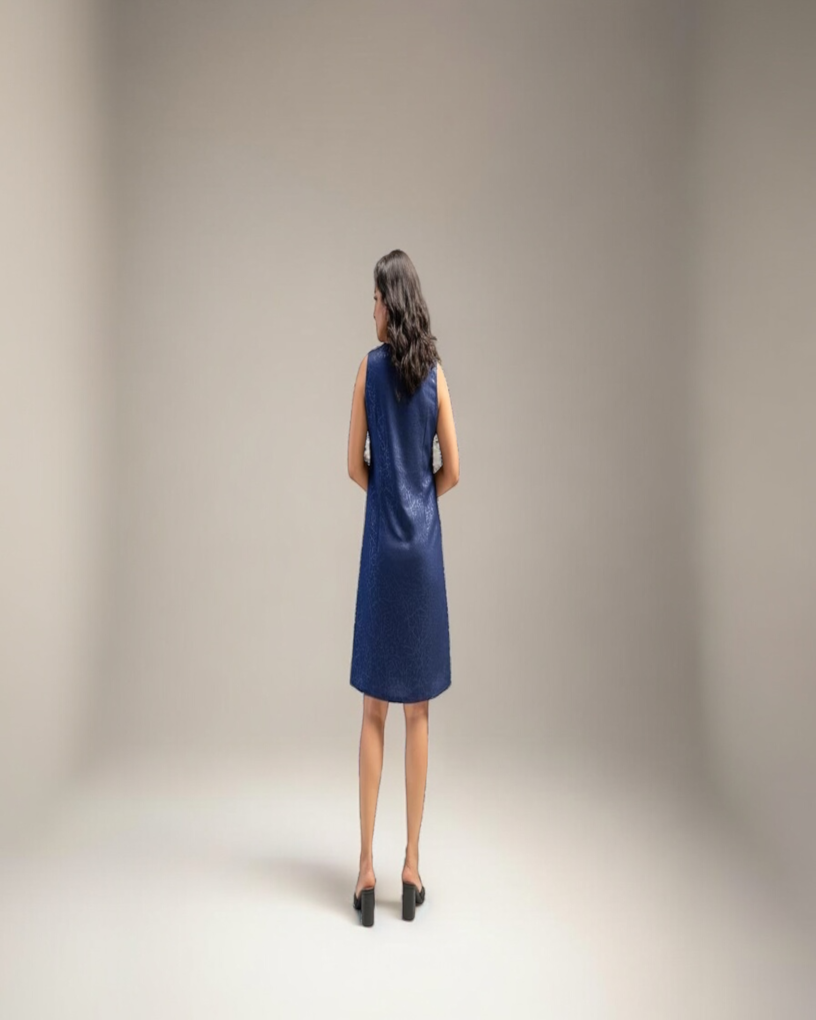 Navy Blue Tonal Embroidered A-Line Mini Dress