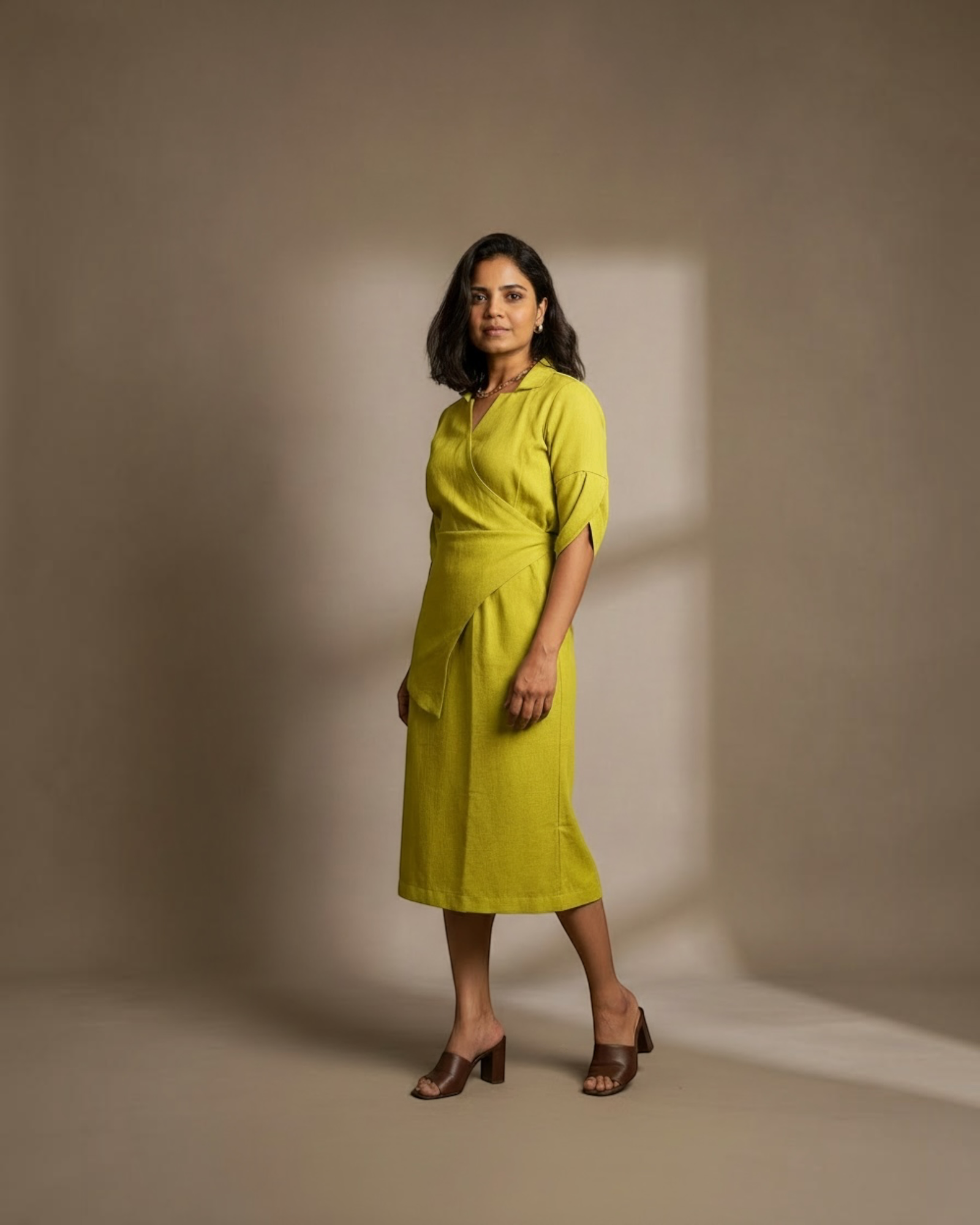 Chartreuse Wrap Midi Dress