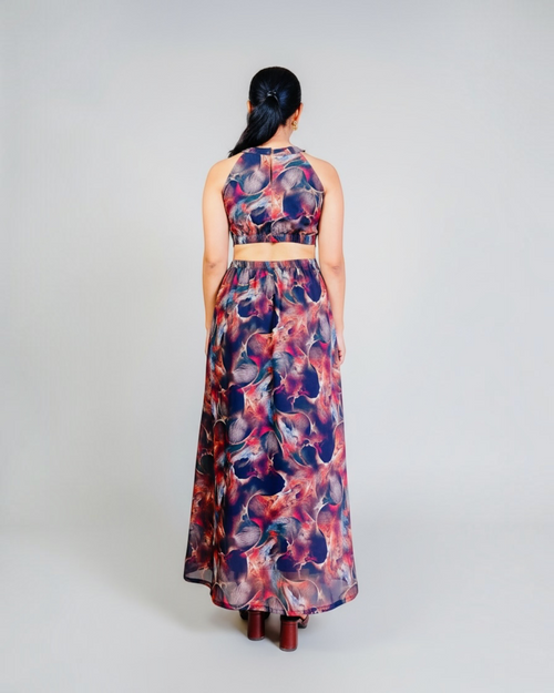 Abstract Marble Print Cut-Out Maxi Dress