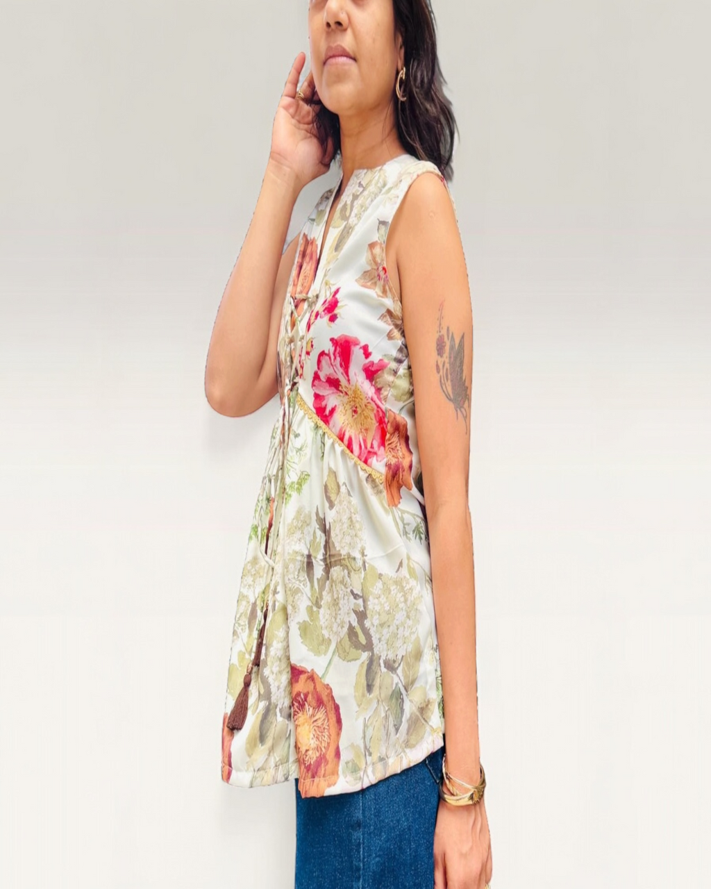 Floral Tie-Front Sleeveless Top
