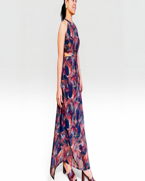 Abstract Marble Print Cut-Out Maxi Dress