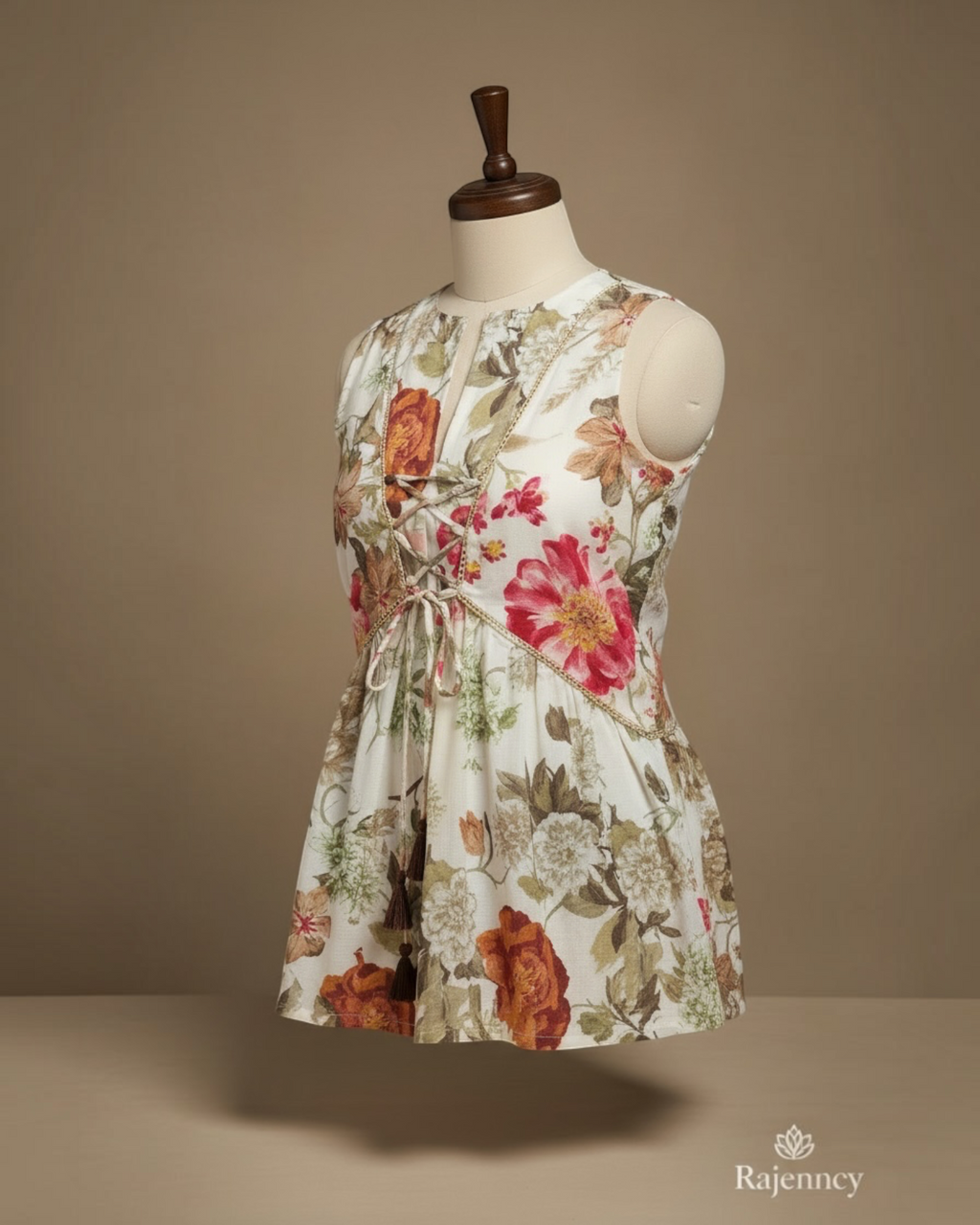 Floral Tie-Front Sleeveless Top