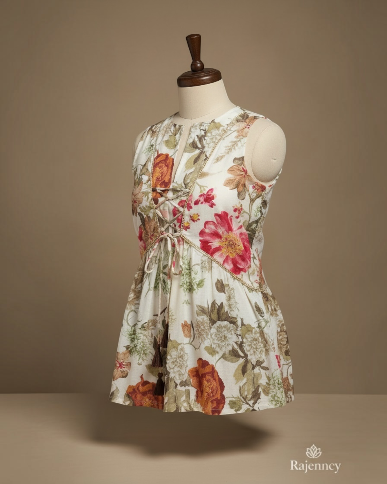 Floral Tie-Front Sleeveless Top