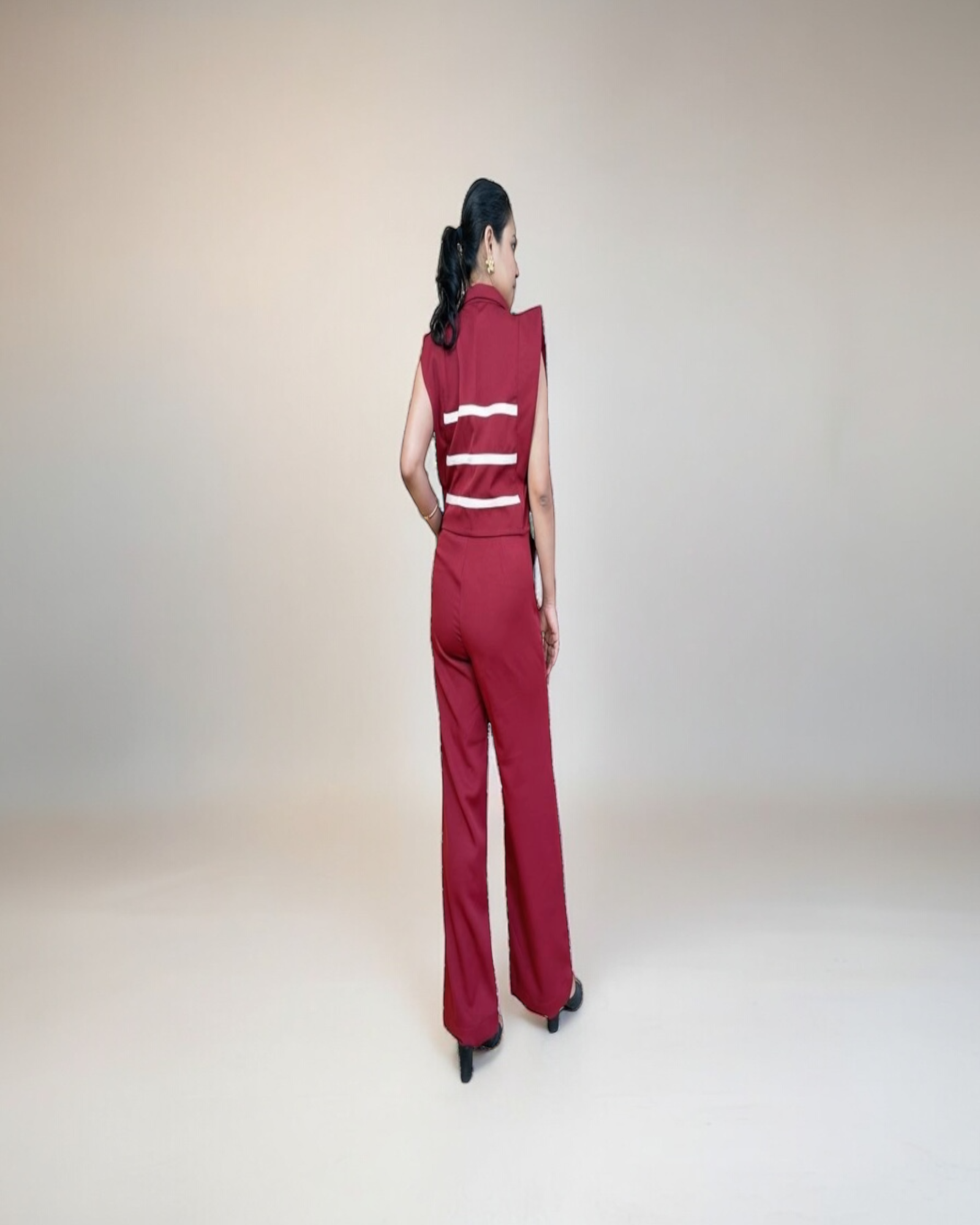 Maroon Stripe Cutout Co-ord Set