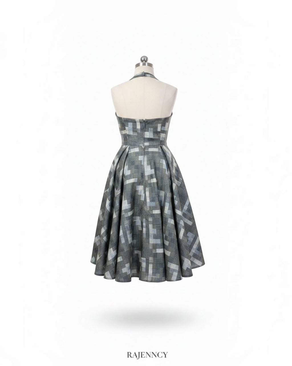 Olive Geometric Print Halter Dress