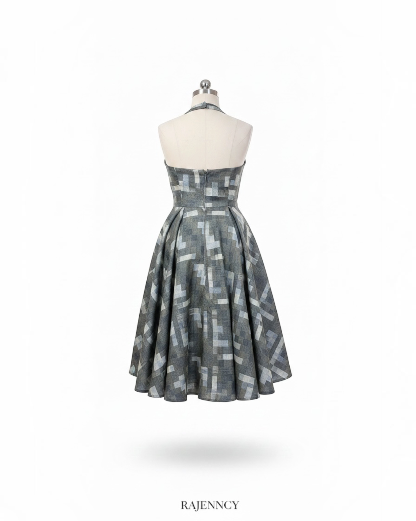 Olive Geometric Print Halter Dress