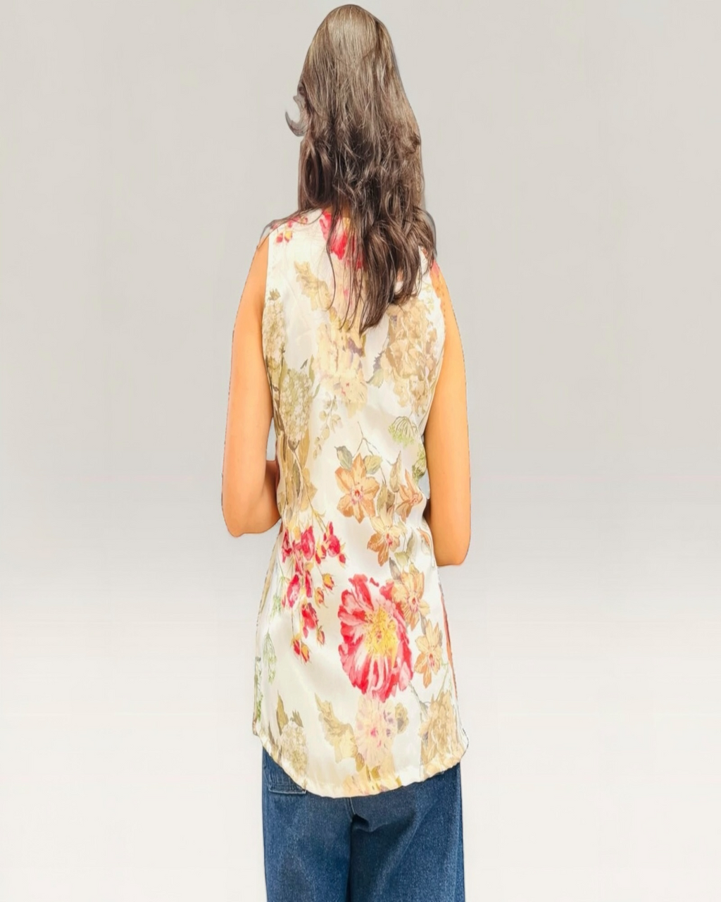 Floral Tie-Front Sleeveless Top