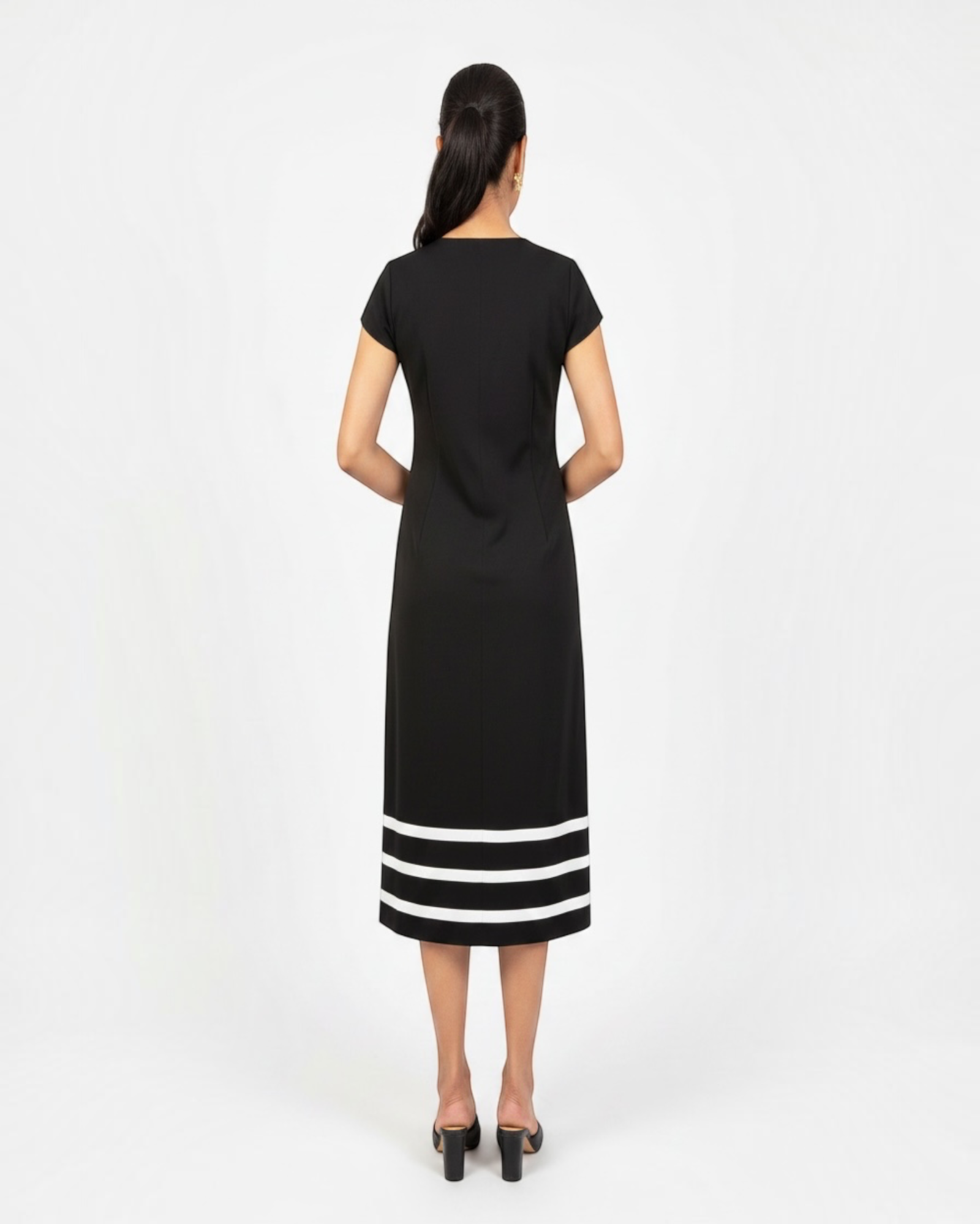 Navy Chevron Stripe Button-Down Midi Dress
