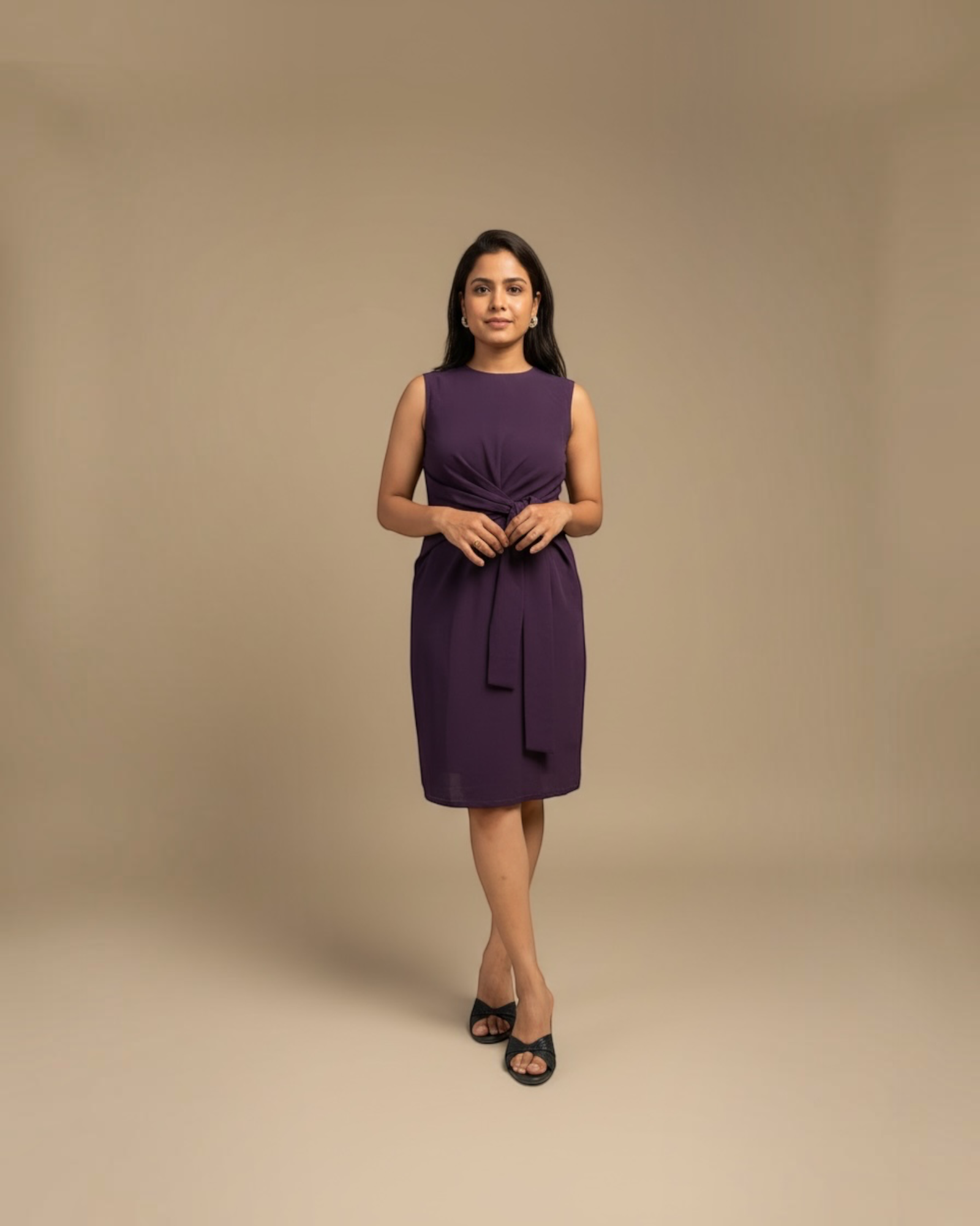 Purple Side-Knot Tie Sleeveless Mini Dress