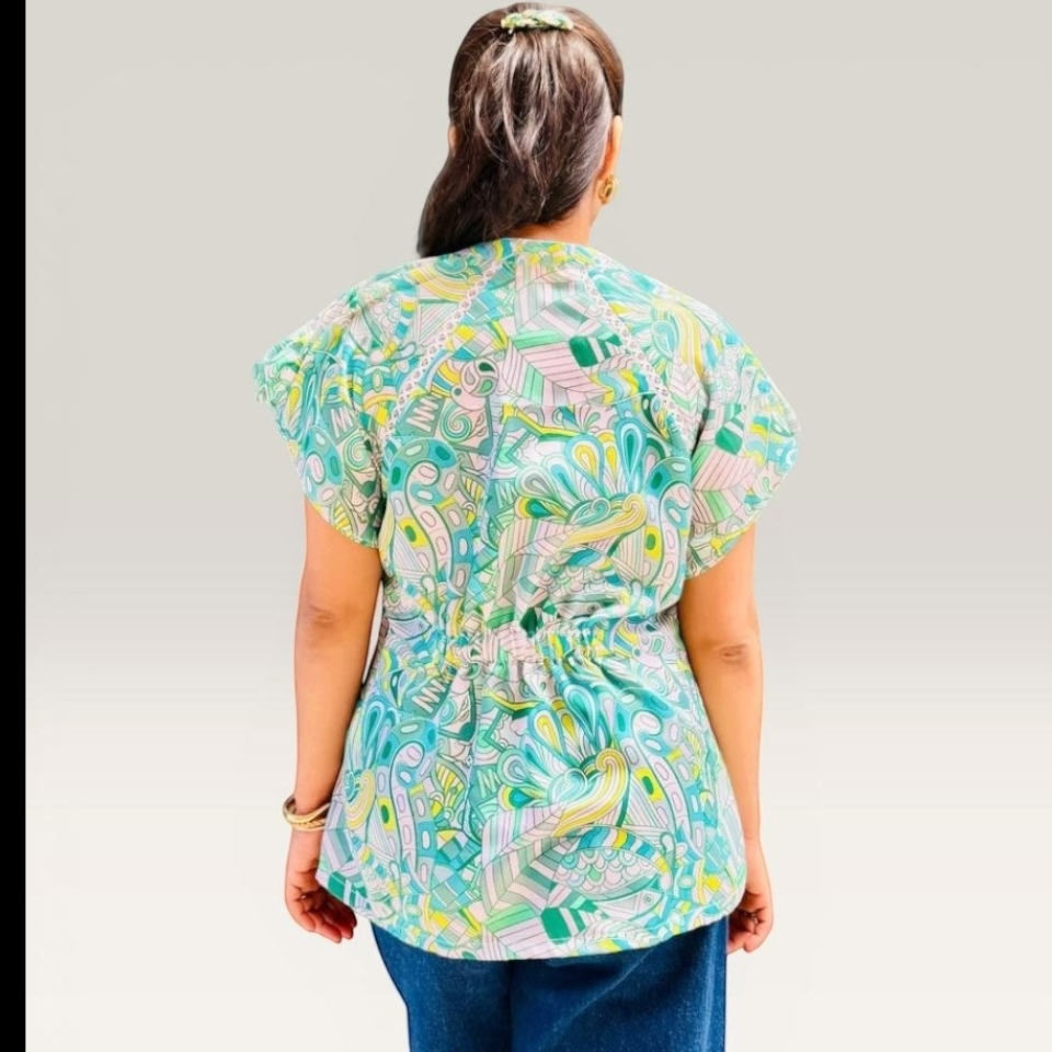 Abstract Print Flutter Sleeve Top