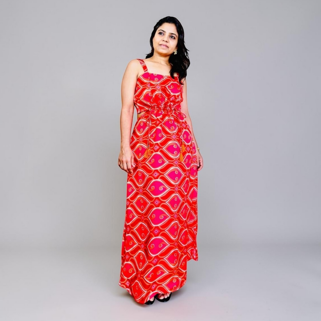 Bandhani Cut-Out Maxi Dress