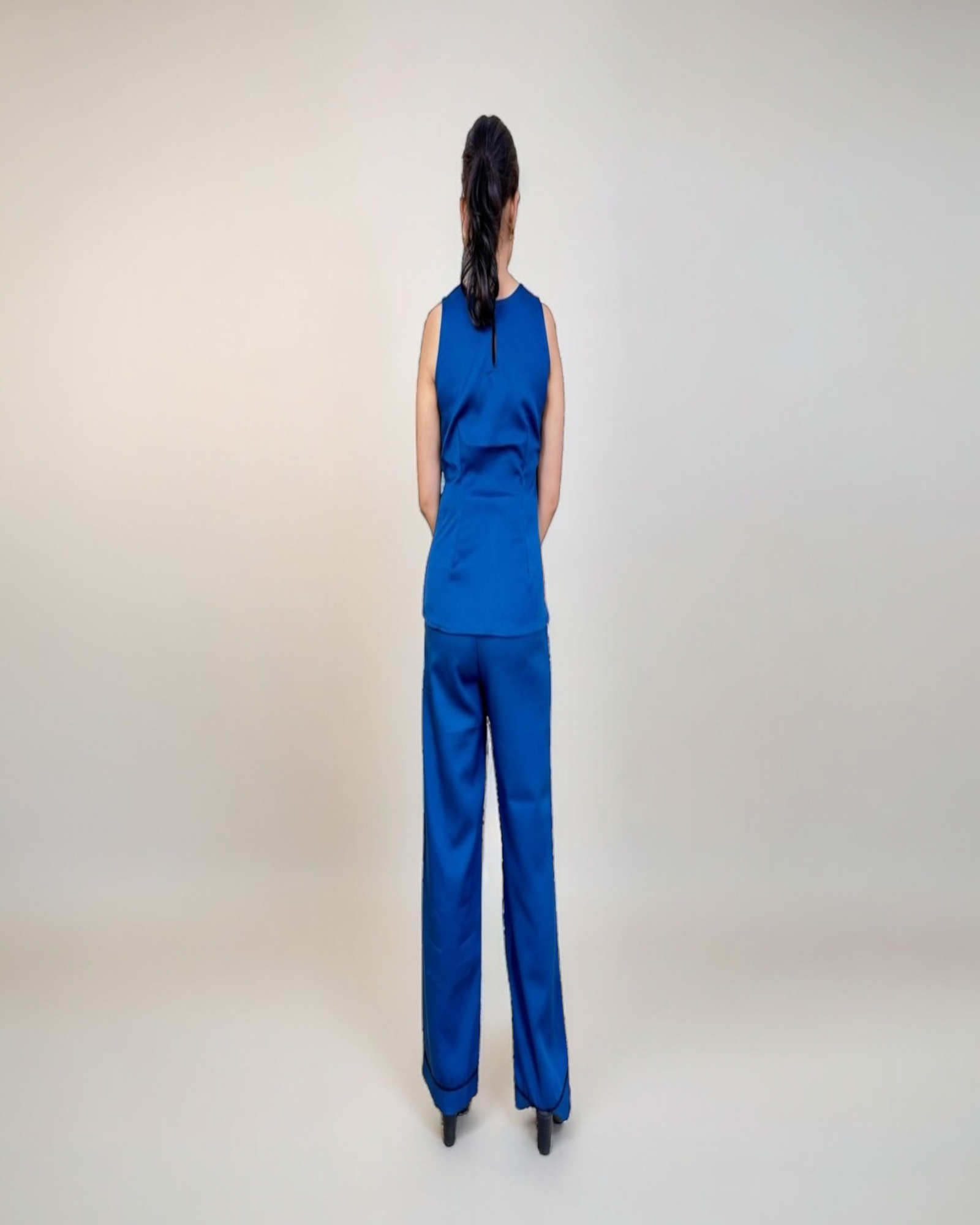 Cobalt Blue Asymmetric Wrap Top & Wide-Leg Trouser Co-ord Set